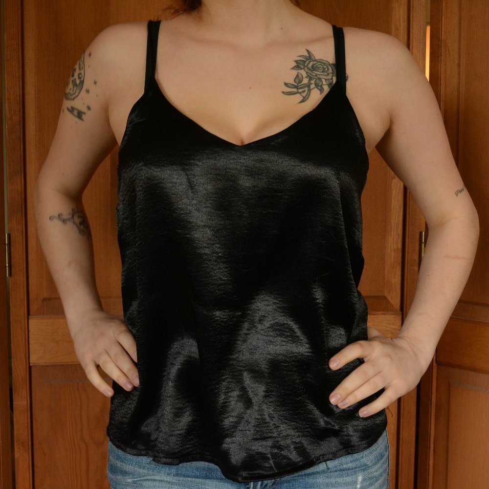 Silky Black Tank with Cross-Back